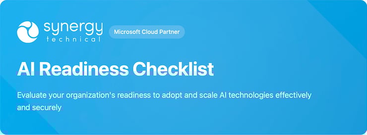 A screenshot showing Synergy Technical's AI Readiness Checklist assessment that helps organization's evaluate their readiness to adopt and scale AI technologies effectively and securely.