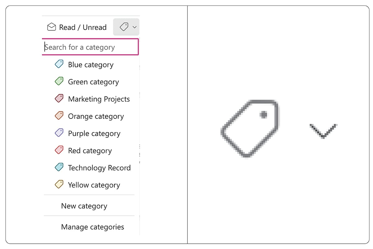 A screenshot shows how simple it is for employees to create new labels in Outlook, empowering users to instantly organize emails with just a few clicks.
