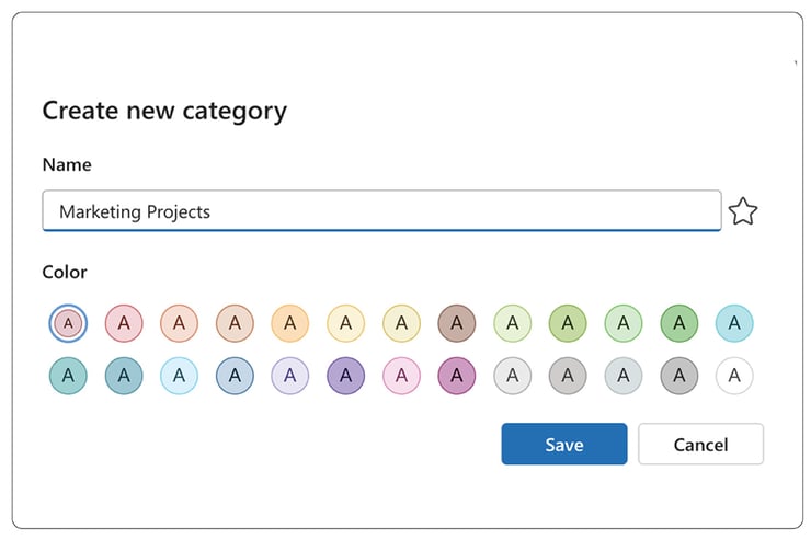 A screenshot highlights the flexibility of Outlook’s category system, allowing employees to personalize labels with names and colors that make navigation and management easier.