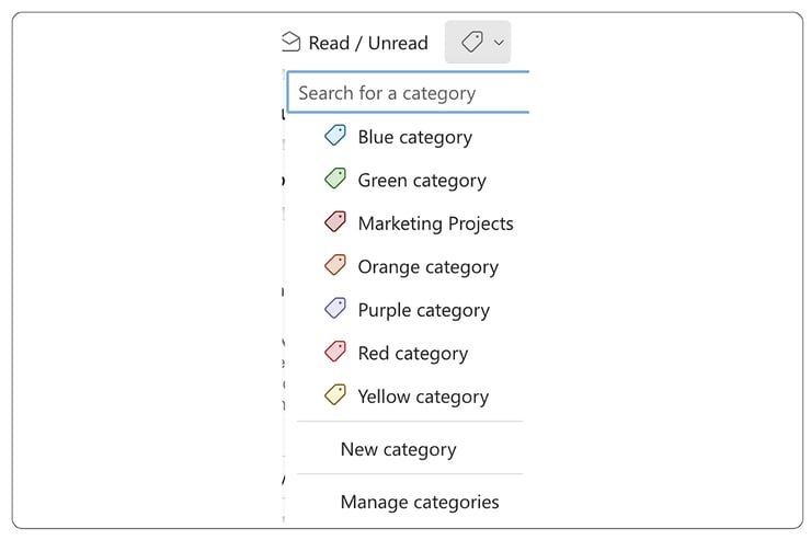 A screenshot demonstrates how users can apply categories to incoming and existing emails, keeping their inbox organized and helping them stay focused on key projects.