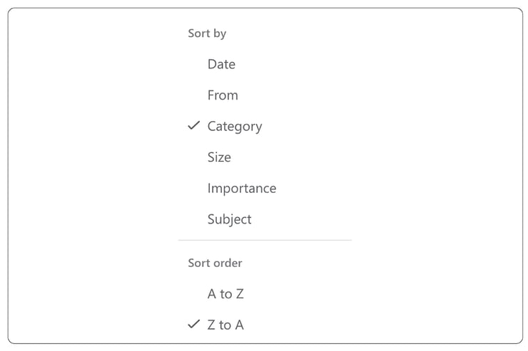 A screenshot shows users how to filter emails by category, making it fast and easy to pull up specific conversations based on projects, clients, or urgency.