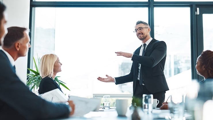 A CHRO presents to employees about workforce transformation, illustrating how organizations can navigate AI-driven change through reskilling, culture, and clear communication.