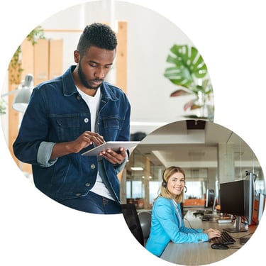 An employee effortlessly accesses workload applications from home, enabled by Microsoft Entra ID Governance’s lifecycle identity and access management, which ensures seamless authentication, enhances security, and automates access controls to maintain efficiency without disruptions.