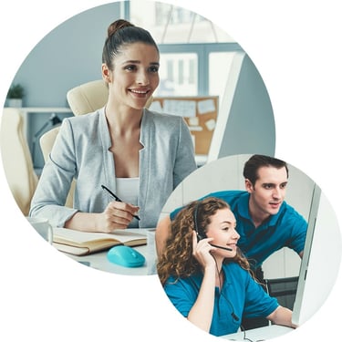 A woman in her office smiles as she securely and efficiently accesses workload applications, with Microsoft Entra Permissions Management ensuring least-privilege access, reducing security risks, and providing seamless permission control across cloud environments.