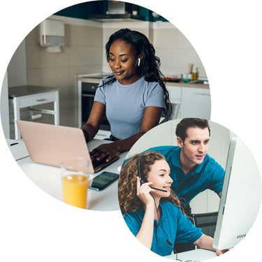 A woman working from home smiles as she securely signs in on her laptop using Microsoft Entra Private Access, benefiting from seamless, identity-based security that grants her safe, zero-trust access to her organization's private applications and resources without relying on traditional VPNs.