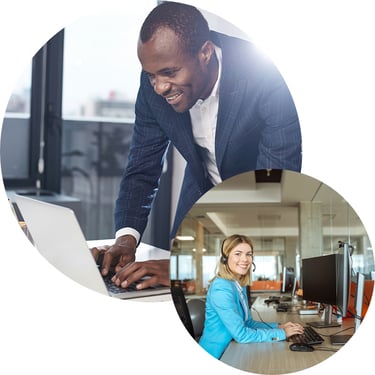 A male employee uses his device to authenticate his identity with Microsoft Entra Multifactor Authentication, ensuring secure access to organizational data while preventing unauthorized access and enabling his to work confidently from any location.