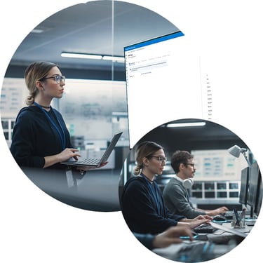 An IT admin walks the team through the Enterprise App Catalog on a large screen, demonstrating how easily apps can be searched, selected, and deployed.
