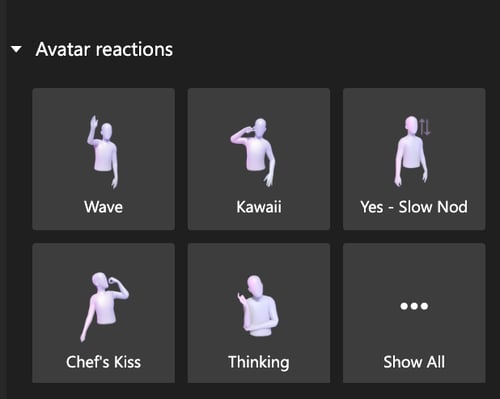 Picture of Microsoft Teams meeting screenshot showing how to react using your own Avatar