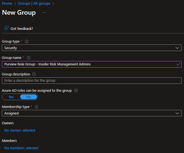 Picture demonstrating how to build empty groups in Azure AD