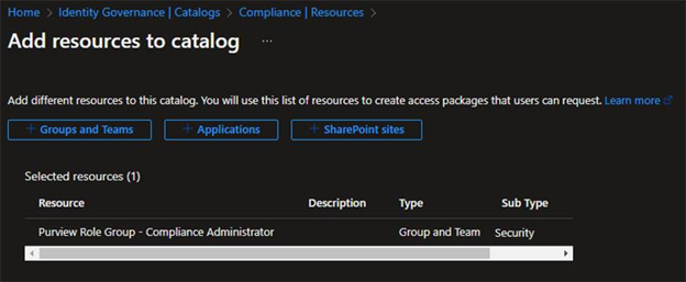 Picture demonstrating how to create a catalog for Compliance in Azure AD Identity Governance