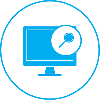 An icon featuring a devices symbol alongside a magnifying glass represents the ability to view enrolled devices and maintain an inventory of those accessing organizational resources, ensuring visibility, security, and compliance across all managed endpoints.