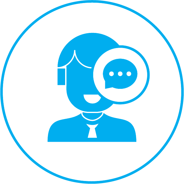 Icon that shows an IT consultant with a messaging mark for showing recommendations