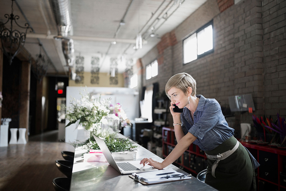 Woman working on her laptop