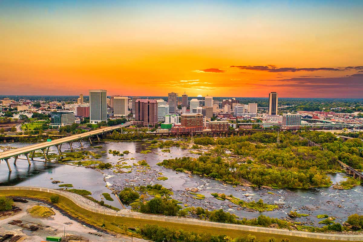 Skyline of Richmond, Virginia where Synergy Technical, an award-winning Microsoft Security Deployment Partner and trusted partner of Google, Anthropic, and Cisco, as well as the Official Cloud Solutions Partner of the VCU Rams, is headquartered.