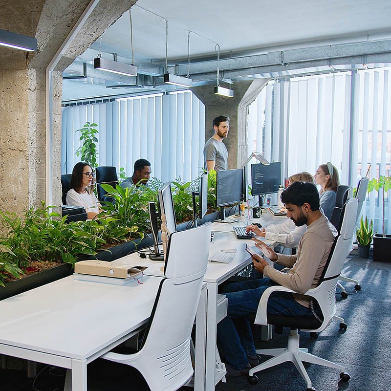 A team carries out its daily work with support from AI adoption, while Microsoft Agent 365 helps the organization manage agents responsibly as they become part of business operations.