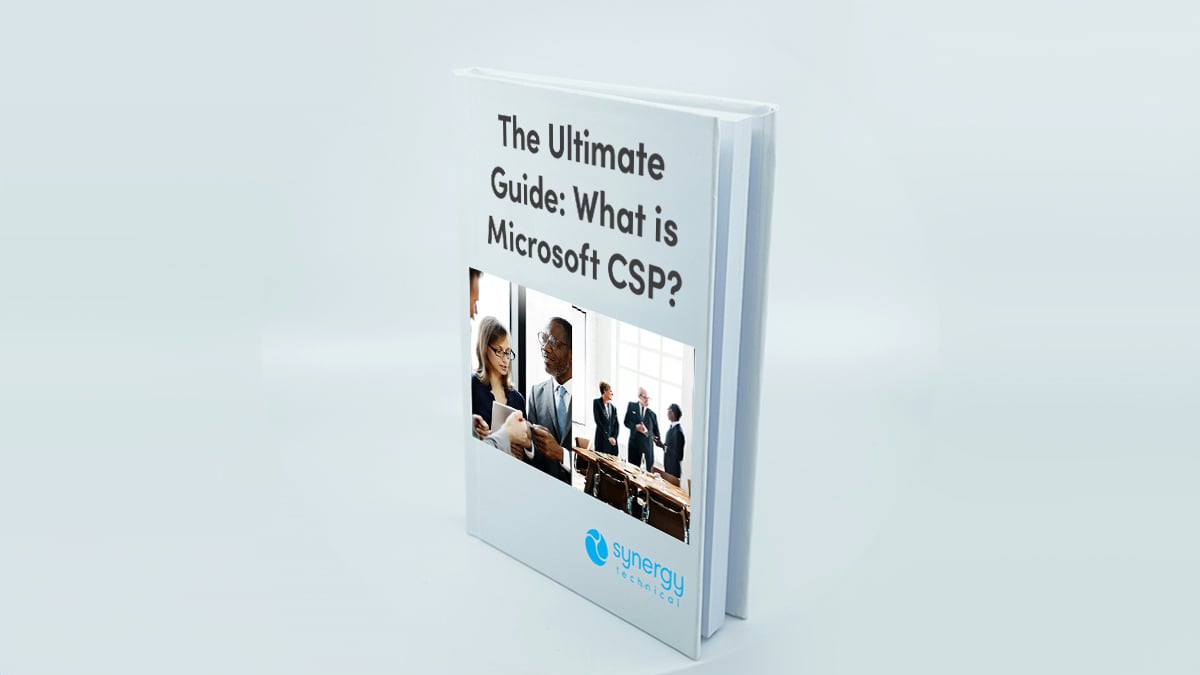 A booklet with two images depicts an organization meeting with an IT consulting firm in a conference room to explore Microsoft CSP Licensing, with the first image showing company executives and IT leaders discussing their cloud strategy, and the second image featuring a consultant presenting key benefits such as flexible subscription models, cost savings, and tailored support to help optimize their IT infrastructure.