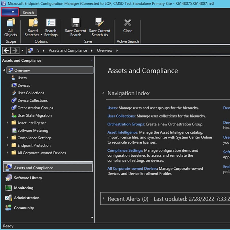 The Microsoft Configuration Manager console provides IT with centralized visibility and control over every device, update, and security policy.