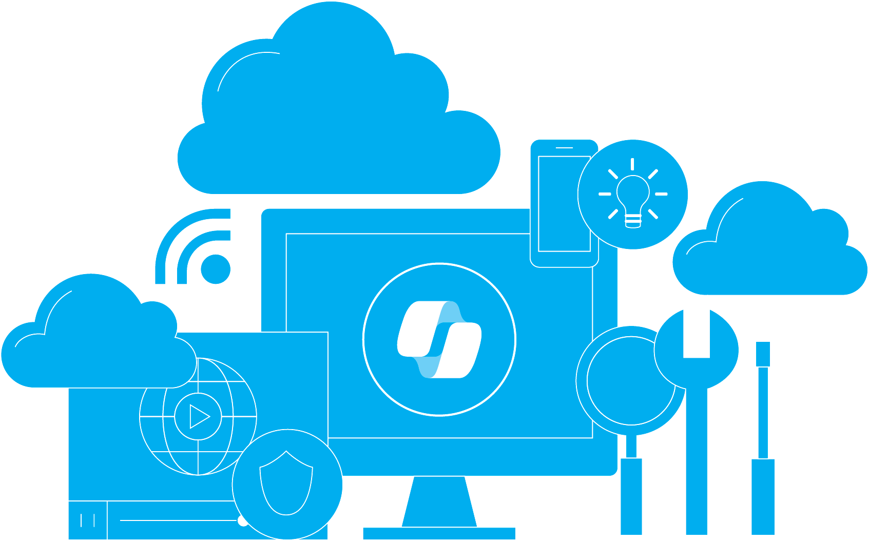 Picture of icons displaying all the ways that Microsoft Copilot can transform the way a business collaborates and operates.