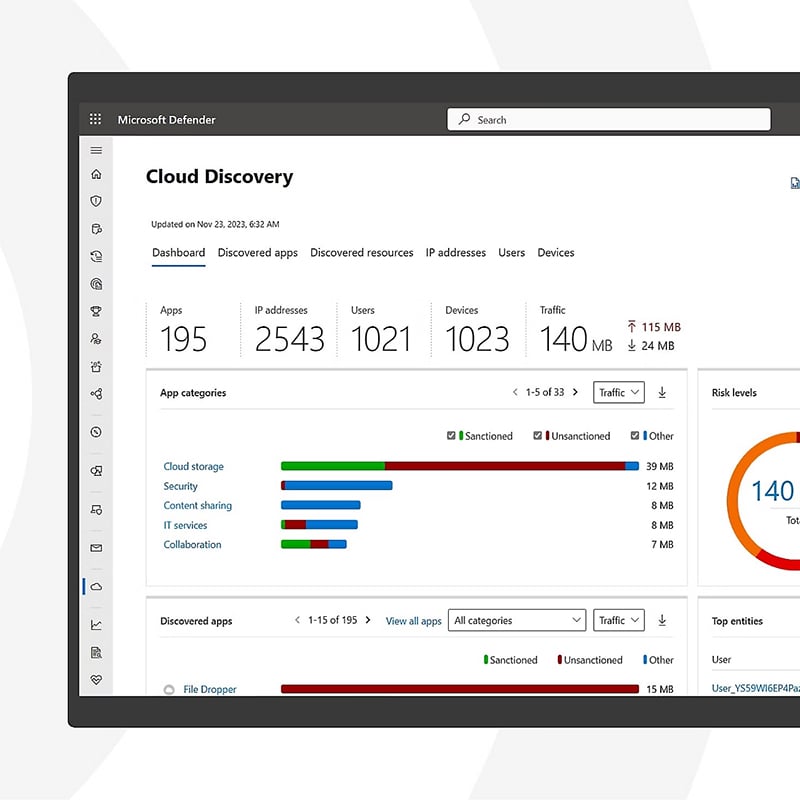 An employee securely accesses a cloud app protected by encryption and Conditional Access App Control, ensuring that only authorized users can interact with corporate data while maintaining security policies.