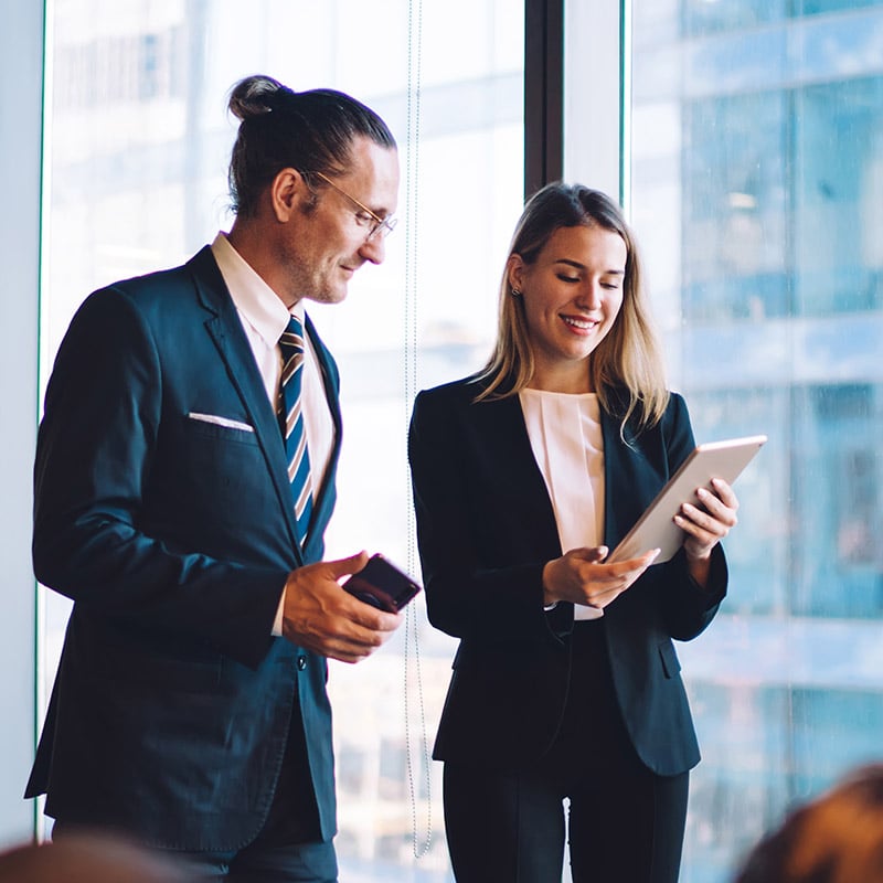 Secure access to key information is available on her tablet because Microsoft Intune enforces consistent policies across all devices.