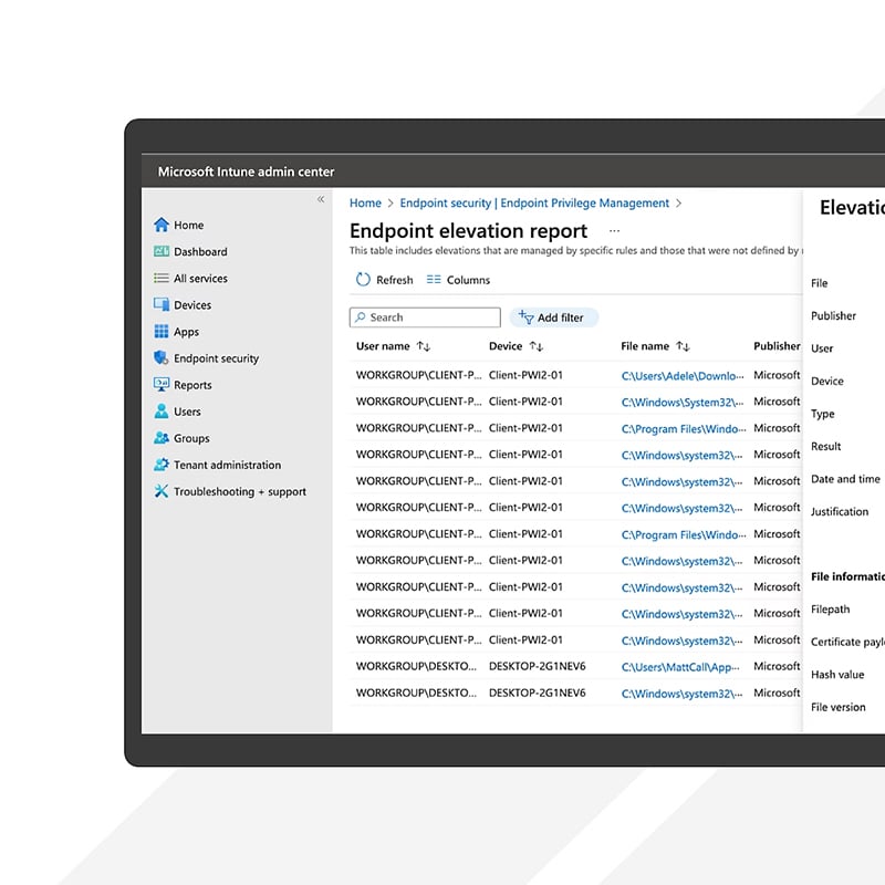 Detailed elevation reports provide clear visibility into privileged activity, helping IT teams audit and adjust policies with confidence.