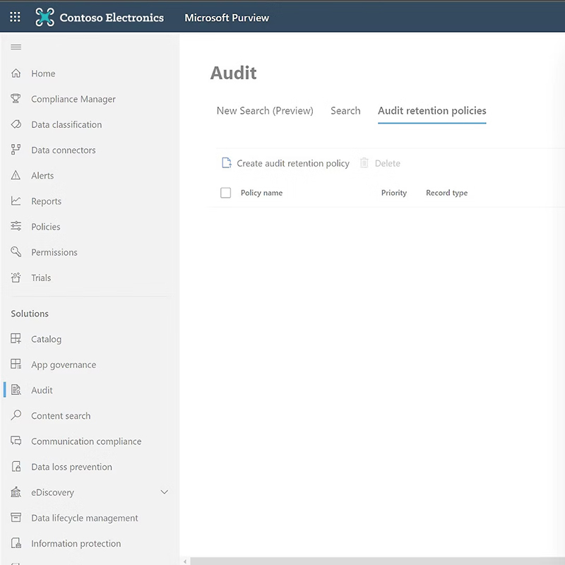 A screenshot of Microsoft Purview Audit shows how audit logs can be quickly filtered, exported, and integrated into broader compliance reports for easy review.