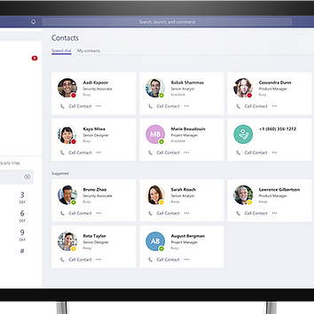 Picture of screenshot showing contacts to easily make and receive phone calls or set up Teams meetings