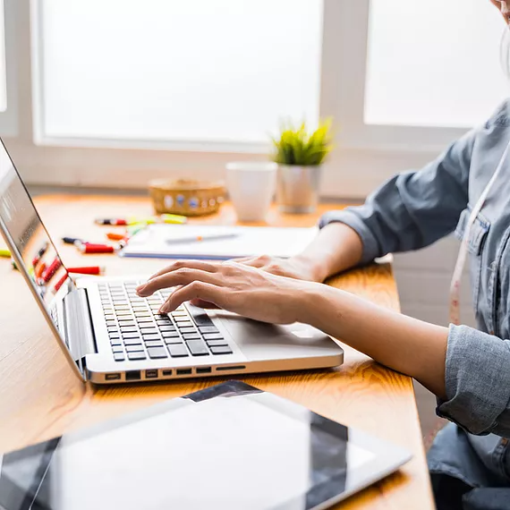 On Her Laptop