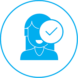 A female employee with a check mark icon showing how user's can authenticate by using a biometric.