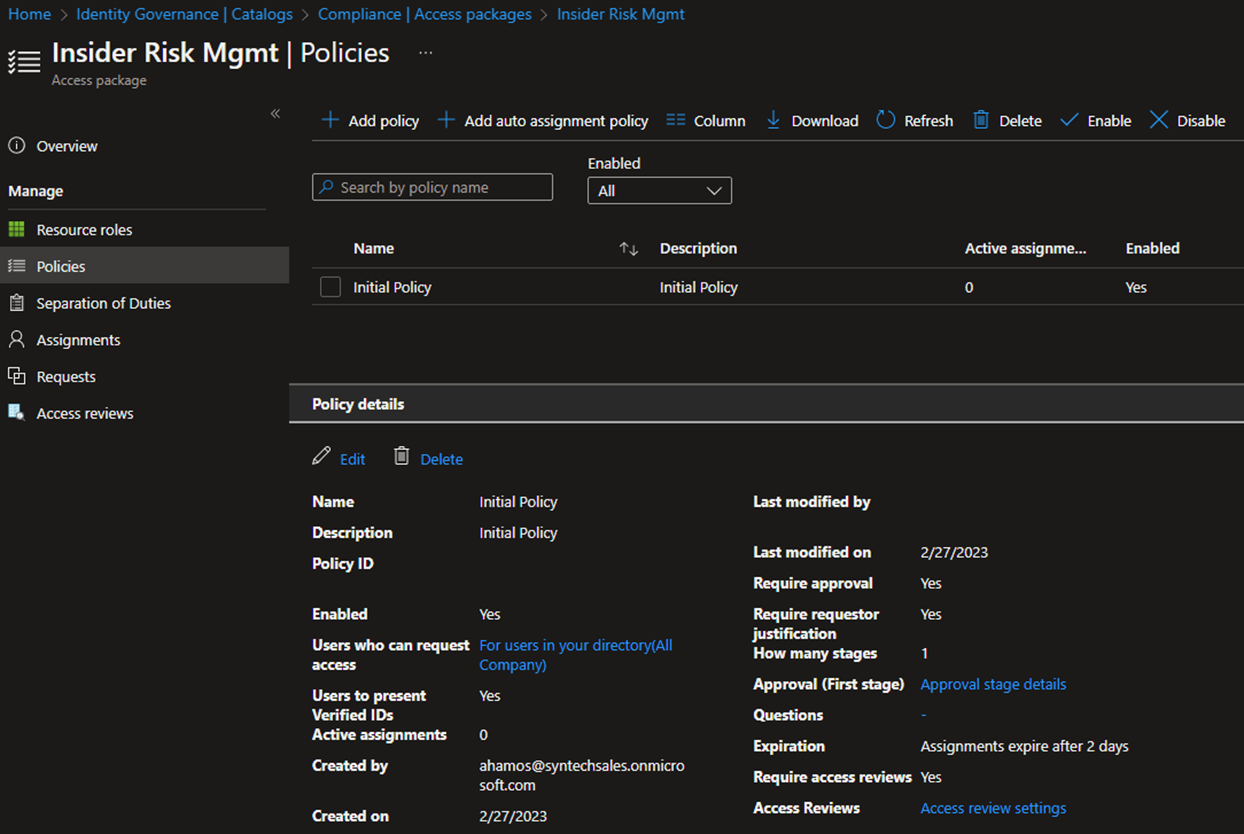 Picture showing assignment policies, separation of duties, access reviews, etc. being added