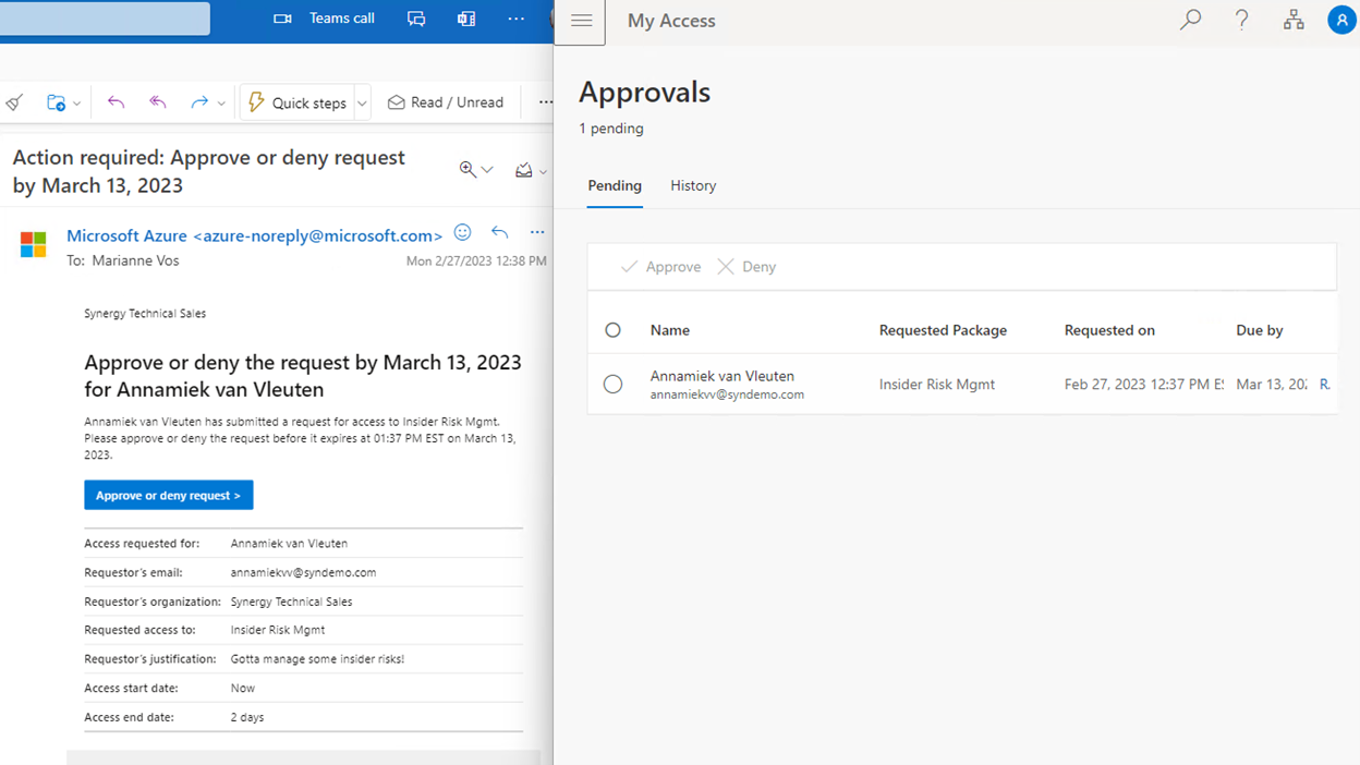 Picture showing a user approving access to Insider Risk Management