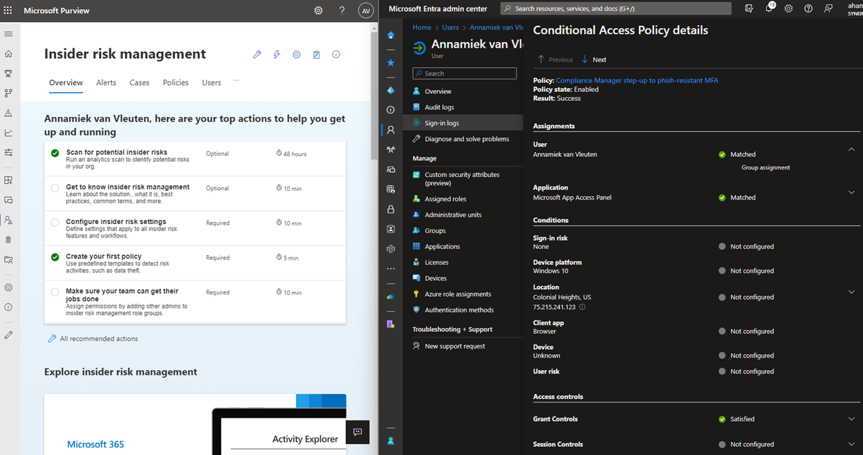 Picture showing user having access to the Insider Risk Management section of the Purview Portal