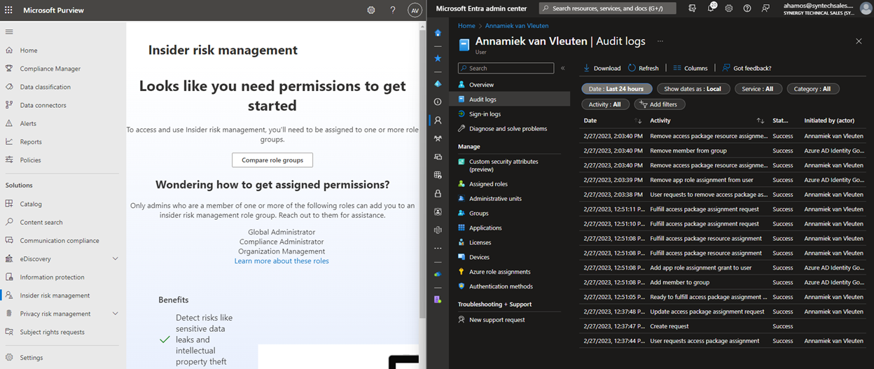 Picture showing access denied to Insider Risk Management