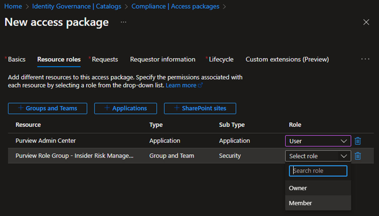 Picture of role group being added to access package